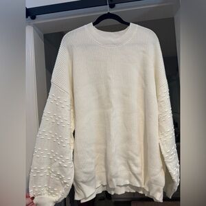 Chic Soul PLUZ Cream Textured Sleeve Sweater